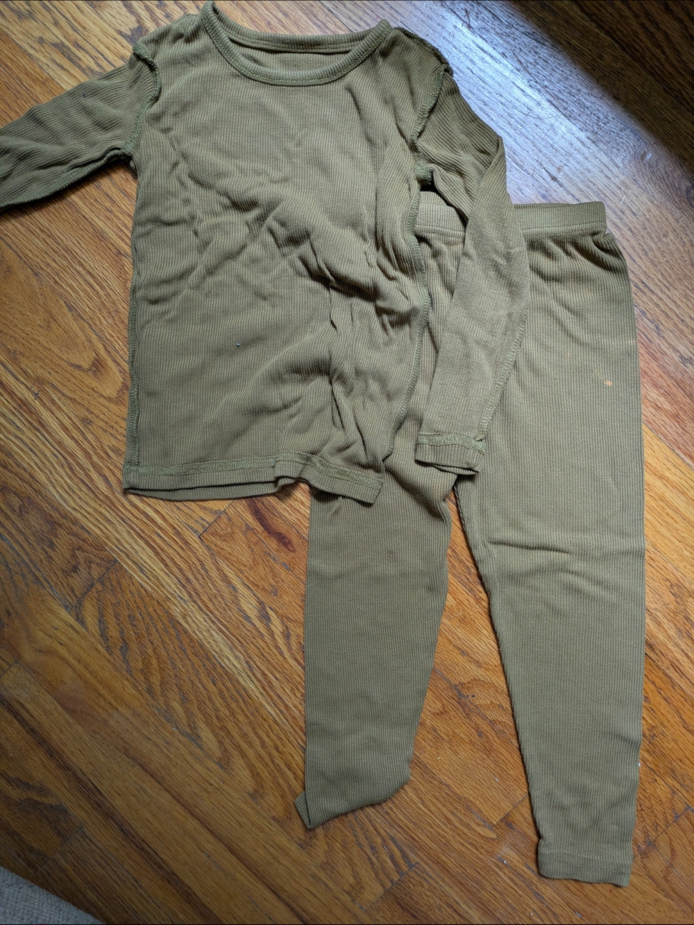 Olive Green Ribbed Thermal Top & Leggings Set Avauma